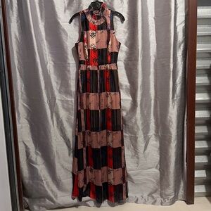 BCBGeneration Mukticolor Plaid Floral High Neck Maxi Dress